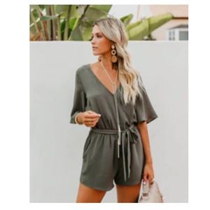 VICI | Swipe Right Pocketed Kimono Romper - Olive - Medium